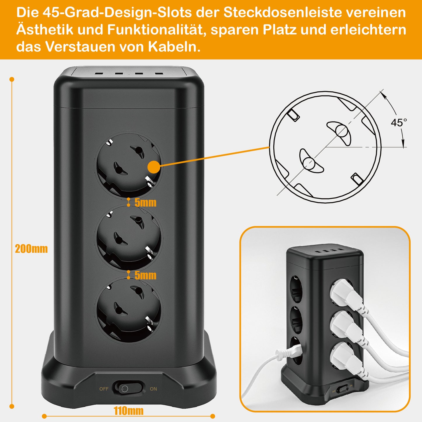 Mehrfachsteckdose Tower 4000W